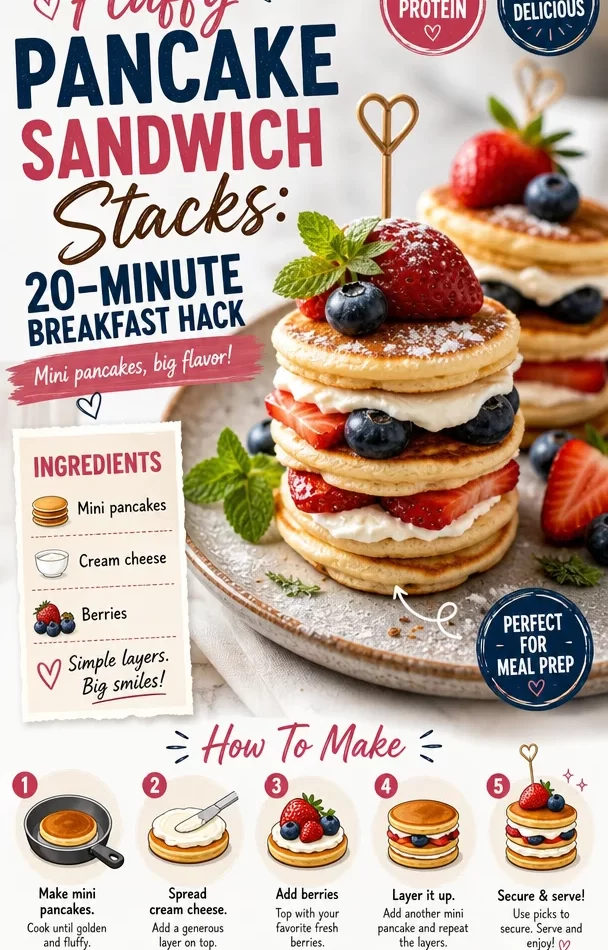 Fluffy pancake sandwich stacks for a quick and tasty breakfast