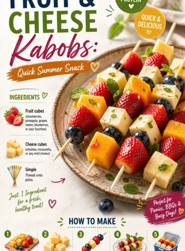 Colorful Fruit Cheese Kabobs with assorted fruits and cheeses on skewers
