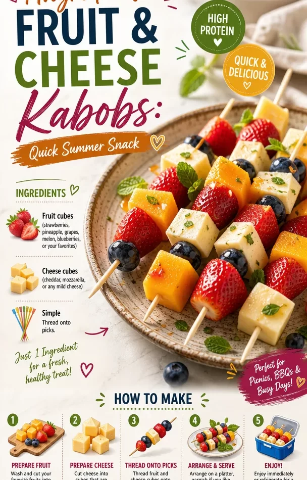 Colorful Fruit Cheese Kabobs with assorted fruits and cheeses on skewers