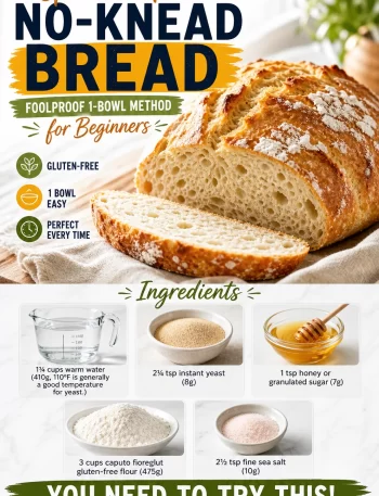 Freshly baked gluten-free no-knead bread on a wooden cutting board