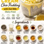 Healthy lemon cream chia pudding with oat milk in a glass bowl