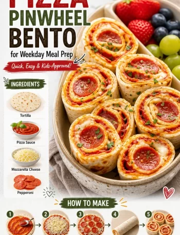 Colorful ingredient pizza pinwheel bento box for meal prep