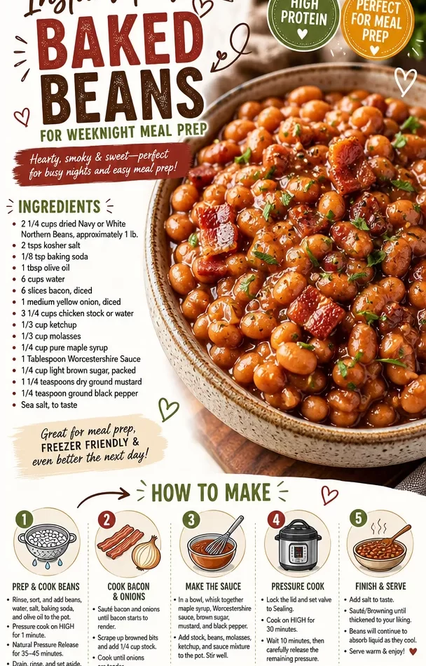 Instant Pot baked beans prepared for a weeknight meal prep.