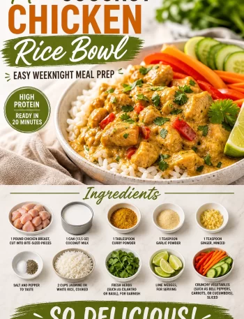 Min Coconut Chicken Rice Bowl recipe for easy weeknight meal prep