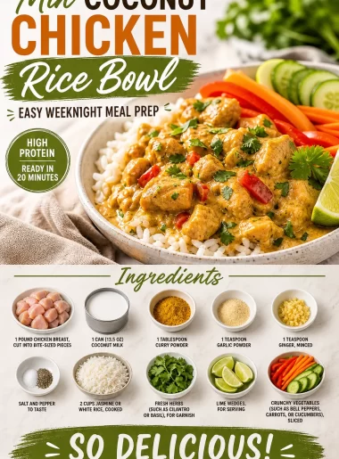 Min Coconut Chicken Rice Bowl recipe for easy weeknight meal prep