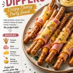 Crispy and cheesy Min Ham Pretzel Dippers served as a party snack