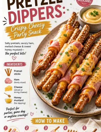 Crispy and cheesy Min Ham Pretzel Dippers served as a party snack