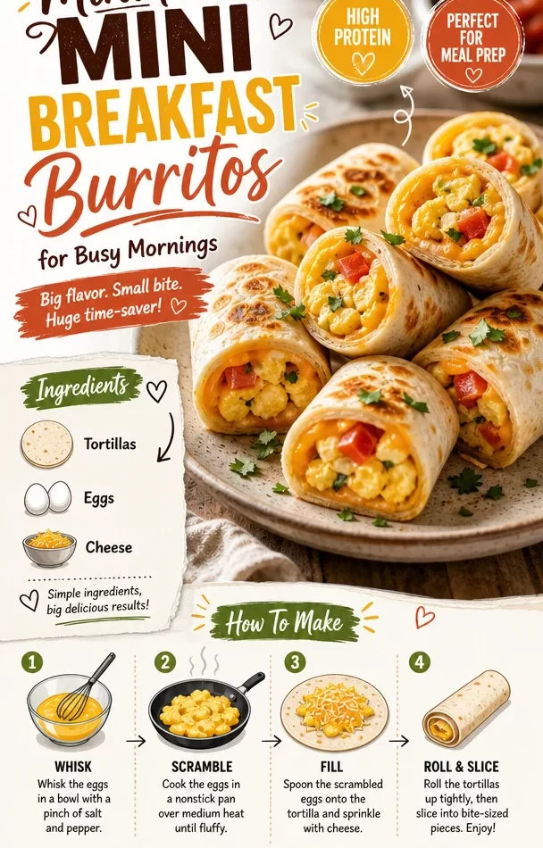 Mini breakfast burritos ready for a quick morning meal