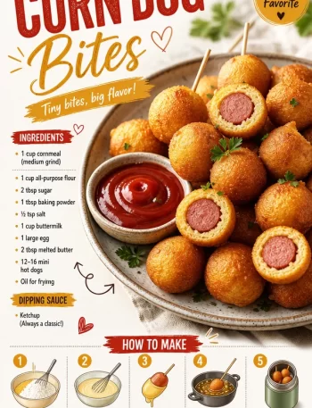 A plate of mini corn dog bites served with dipping mustard