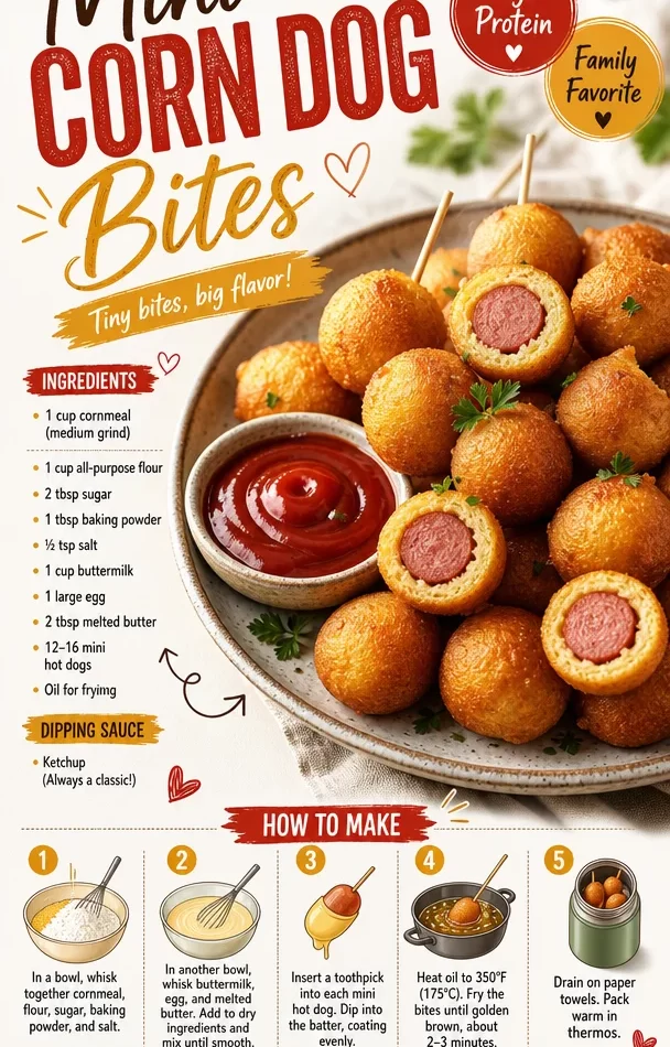 A plate of mini corn dog bites served with dipping mustard