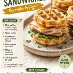 Plate of mini waffle sandwiches with a variety of fillings and toppings