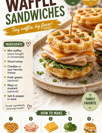 Plate of mini waffle sandwiches with a variety of fillings and toppings
