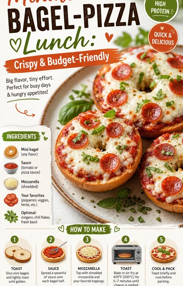 Crispy Minute Bagel-Pizza for a quick and budget-friendly lunch