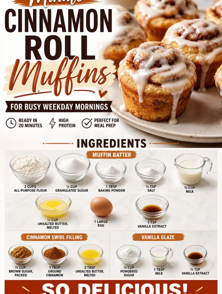 Delicious cinnamon roll muffins on a plate, perfect for quick weekday breakfasts.