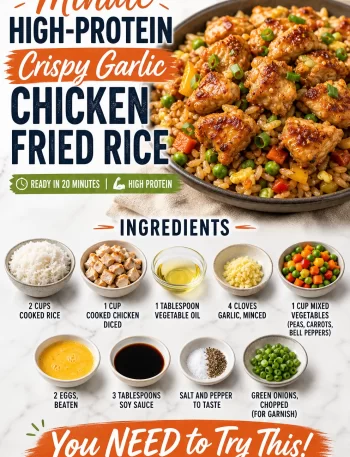 High-Protein Crispy Garlic Chicken Fried Rice served in a bowl with garnishes.