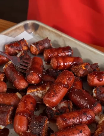 Delicious hot dog burnt ends served on a BBQ platter