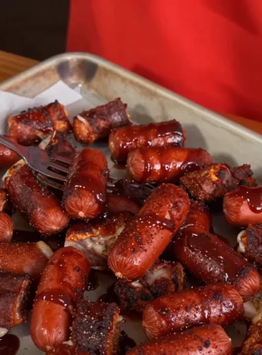 Delicious hot dog burnt ends served on a BBQ platter