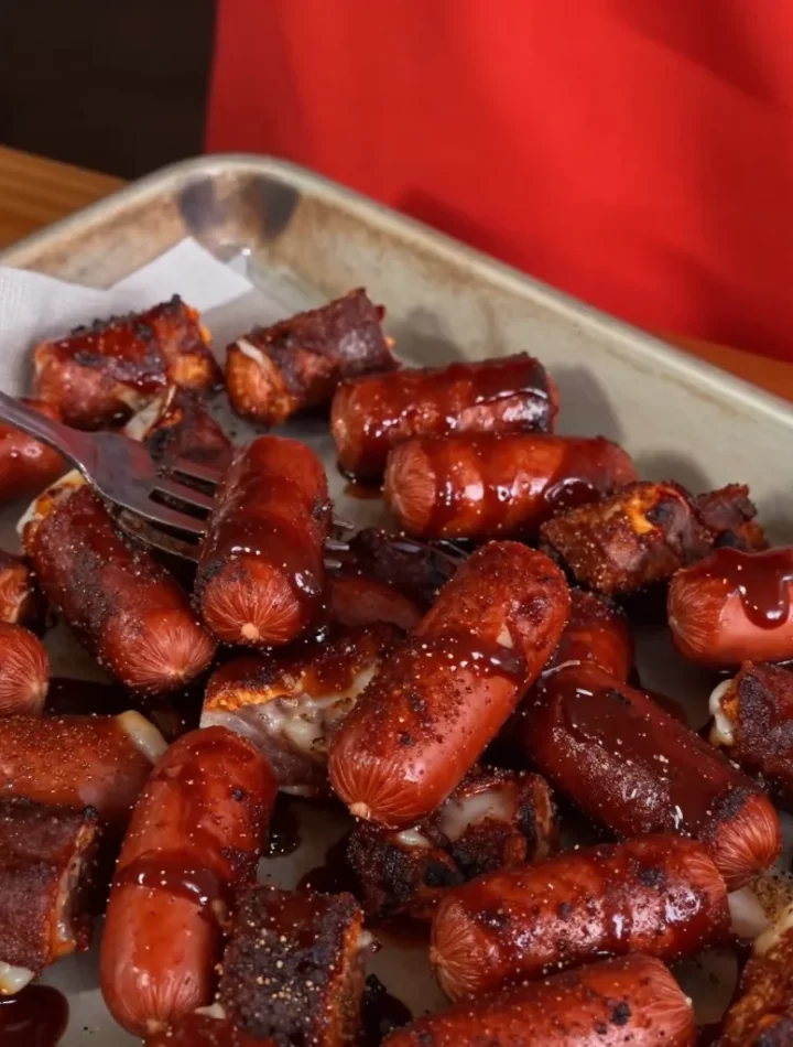 Delicious hot dog burnt ends served on a BBQ platter