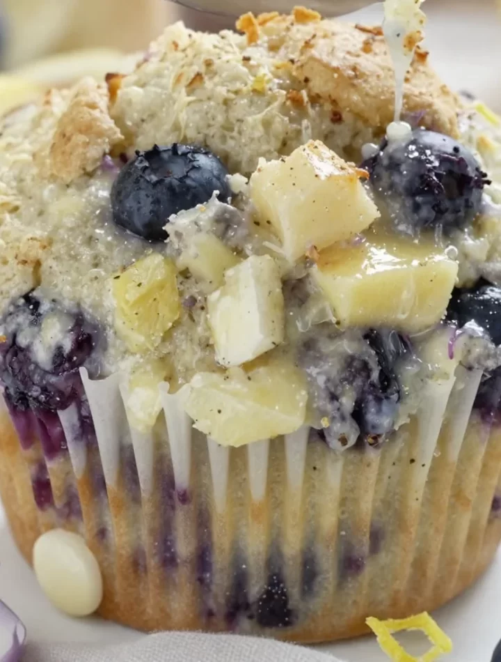 Quick and fluffy lemon blueberry muffins fresh out of the oven