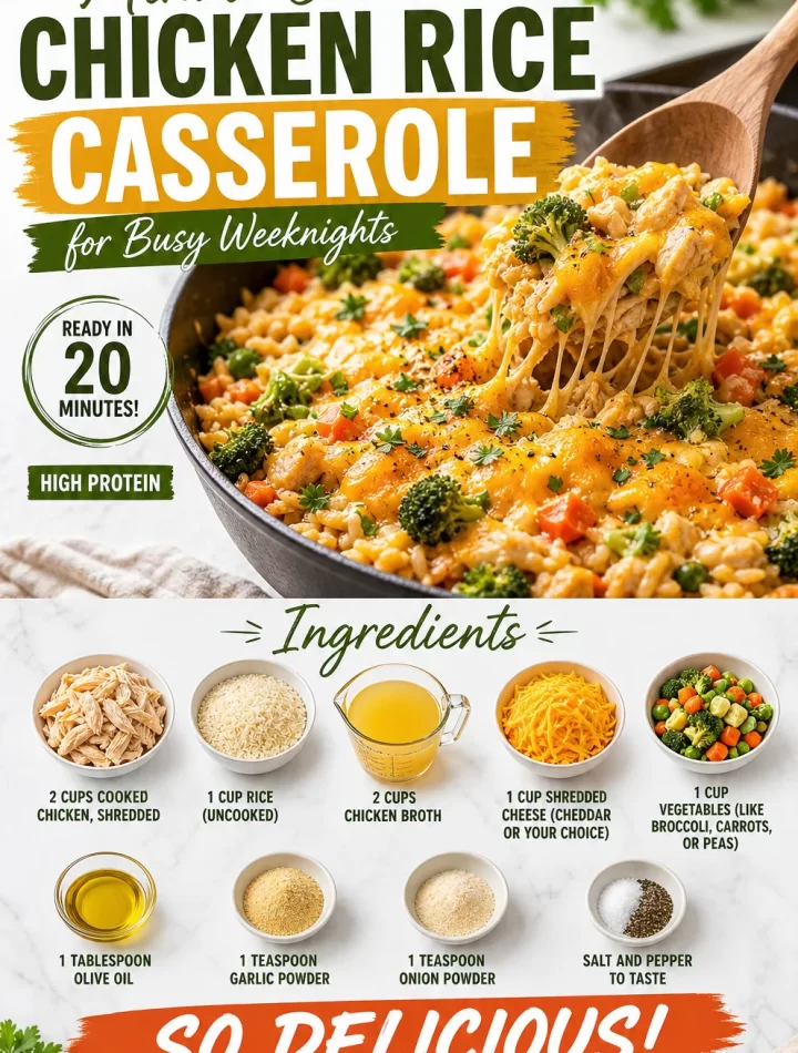 One-pan chicken rice casserole ready in minutes for a perfect weeknight meal