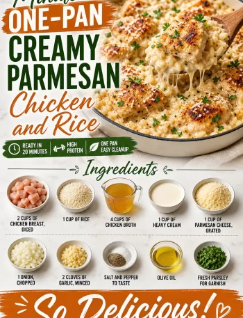 One-Pan Creamy Parmesan Chicken and Rice dish ready for serving