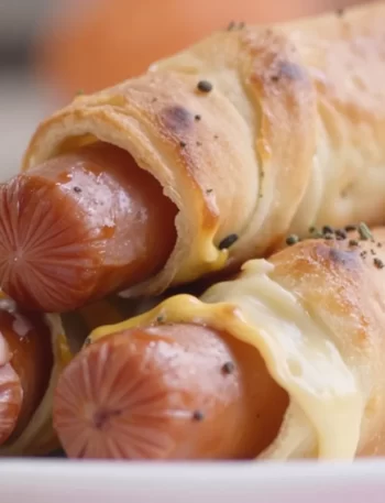 Plate of Minute Pigs in a Blanket served as easy appetizers.