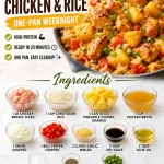 One-pan Minute Pineapple Chicken and Rice meal plated for a weeknight dinner