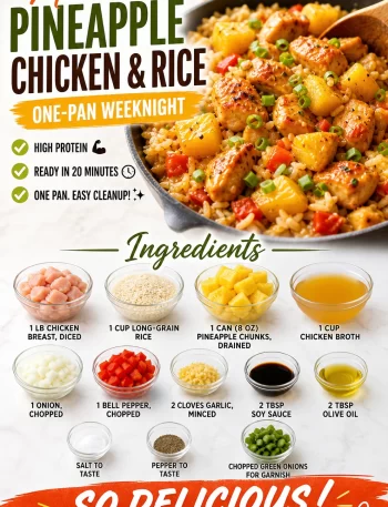 One-pan Minute Pineapple Chicken and Rice meal plated for a weeknight dinner