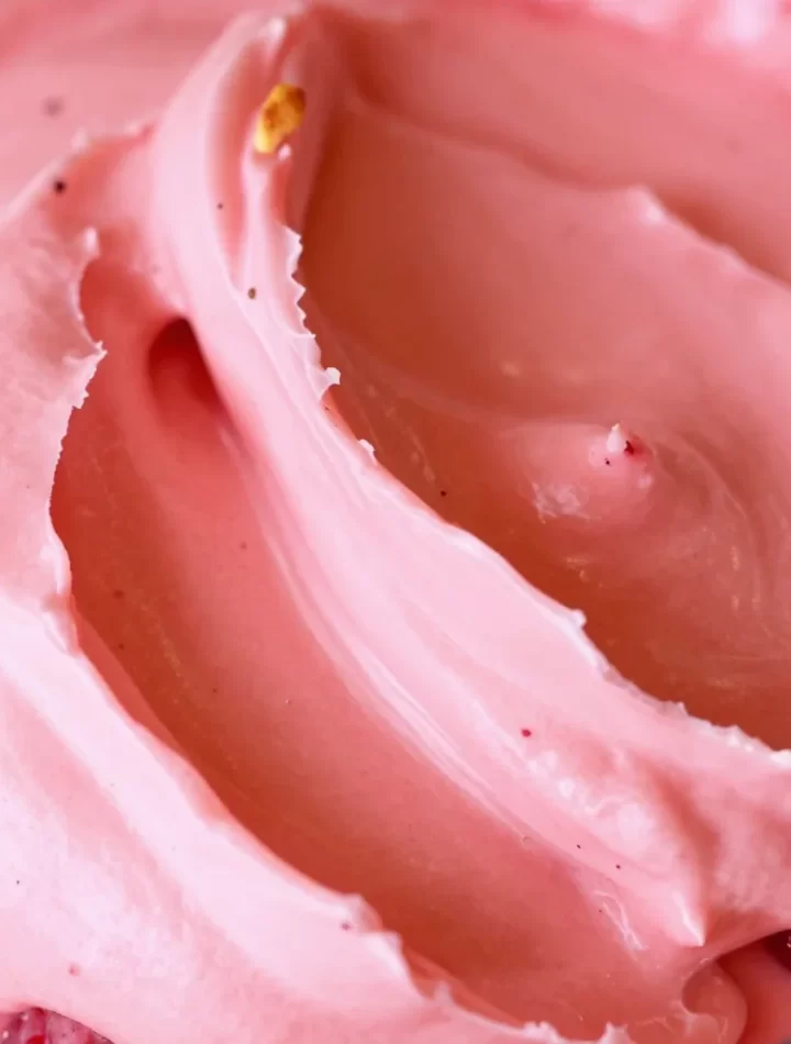 Creamy raspberry mousse dessert made with five ingredients, no baking required.