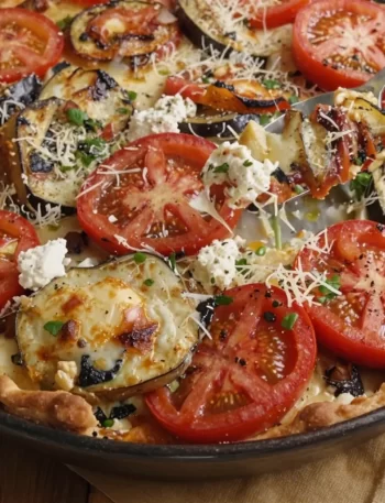 Delicious Minute Summer Tomato and Eggplant Pie with a crispy crust