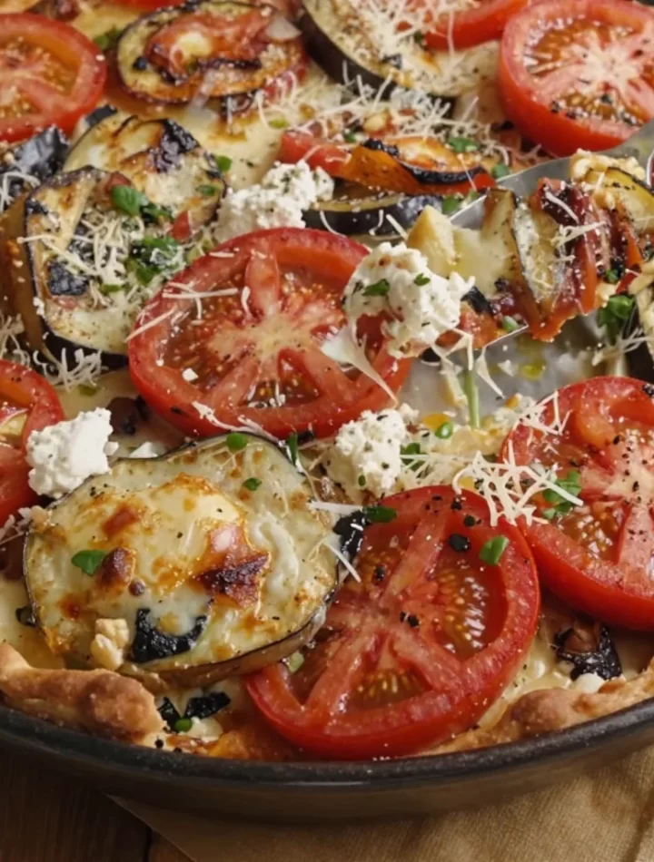 Delicious Minute Summer Tomato and Eggplant Pie with a crispy crust