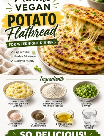 Delicious vegan potato flatbread served with fresh herbs on a plate.