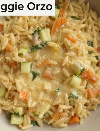 Healthy Minute Veggie Orzo dish for toddlers, colorful and nutritious