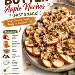 No-bake peanut butter apple nachos topped with chocolate drizzle and nuts.
