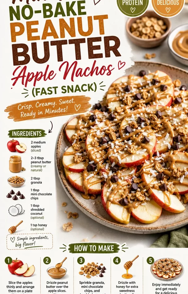 No-bake peanut butter apple nachos topped with chocolate drizzle and nuts.