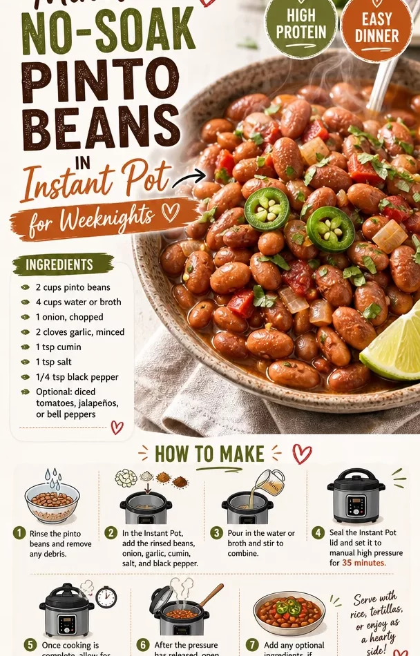 Bowl of no-soak pinto beans cooked in an Instant Pot for weeknight dinners