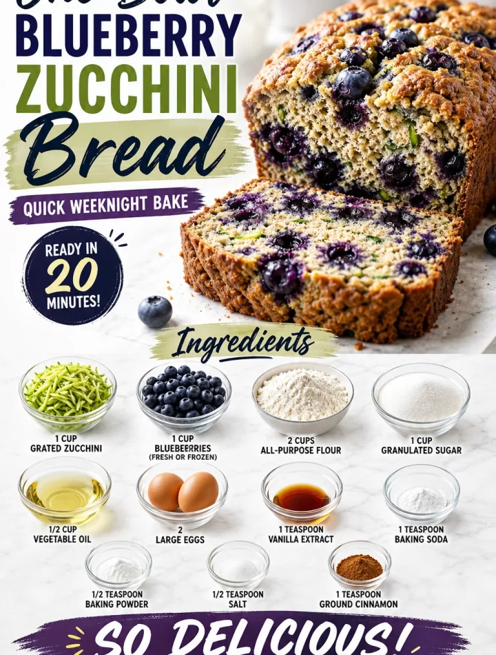 One-bowl blueberry zucchini bread fresh out of the oven