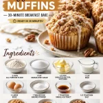One-bowl coffee cake muffins freshly baked and served on a plate.