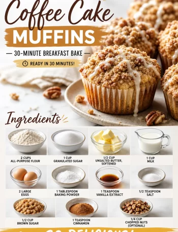 One-bowl coffee cake muffins freshly baked and served on a plate.