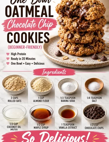 One-bowl oatmeal chocolate chip cookies on a baking tray
