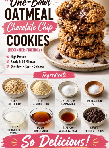 One-bowl oatmeal chocolate chip cookies on a baking tray