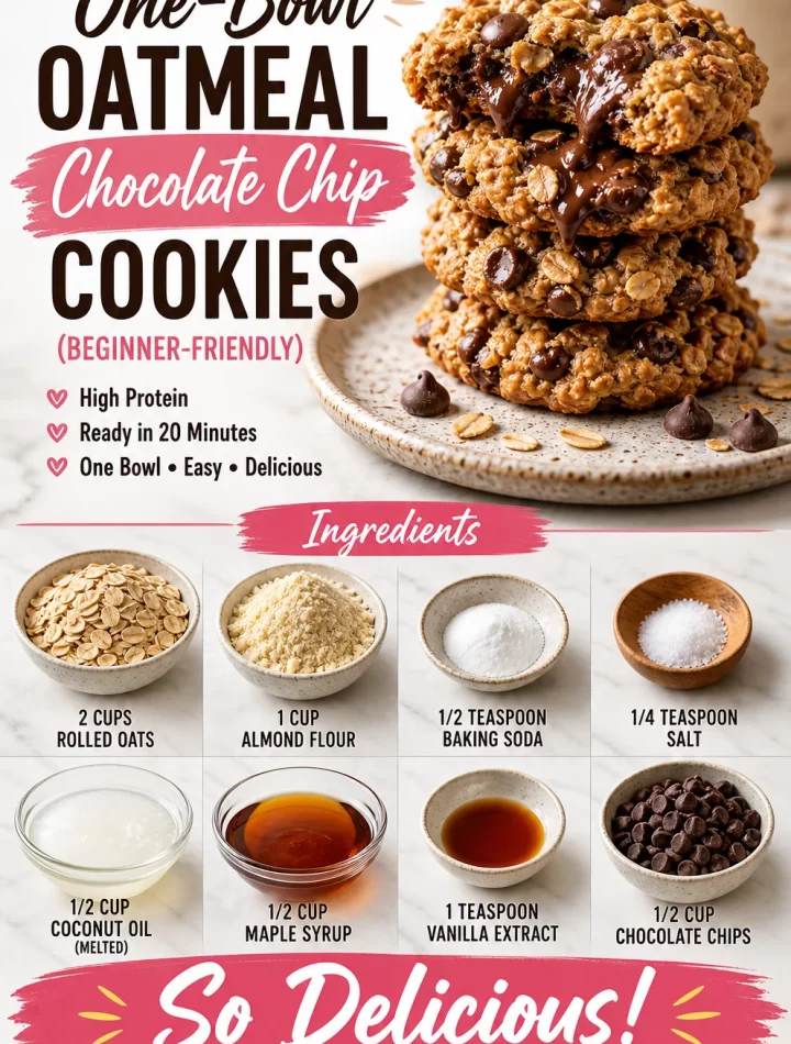 One-bowl oatmeal chocolate chip cookies on a baking tray