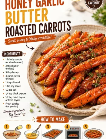 Honey garlic butter roasted carrots in a pan, garnished and ready to serve.