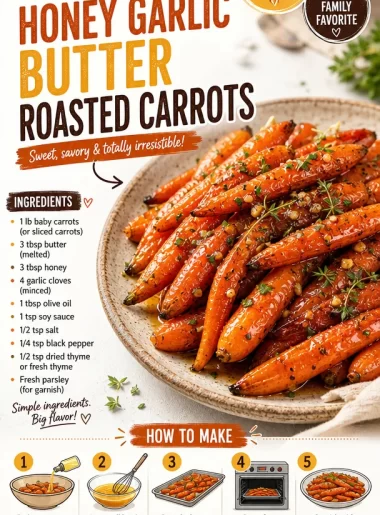 Honey garlic butter roasted carrots in a pan, garnished and ready to serve.