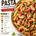 One-Pan Bruschetta Chicken Pasta dish with vibrant tomatoes and herbs