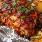 One-Pan Campfire Pineapple BBQ Chicken Foil Packets ready for grilling