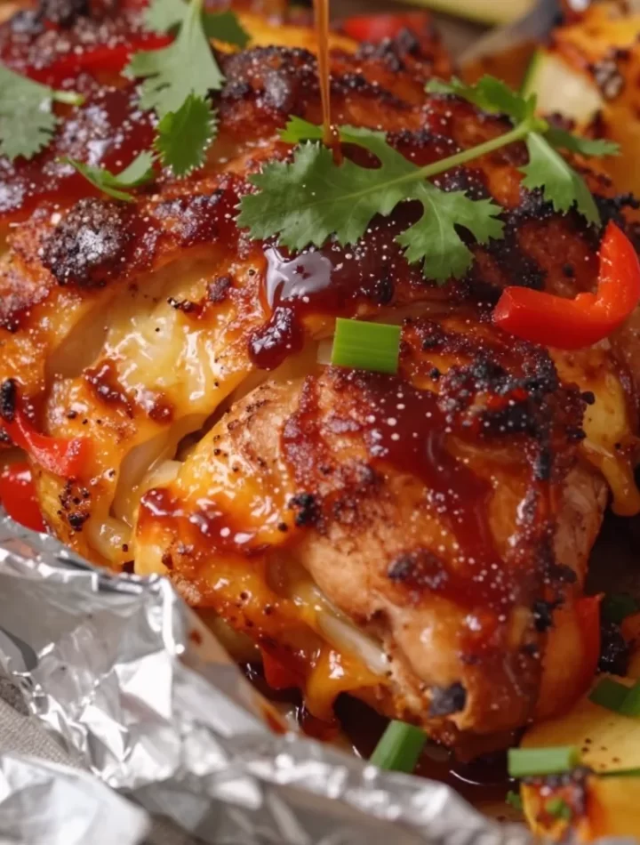 One-Pan Campfire Pineapple BBQ Chicken Foil Packets ready for grilling