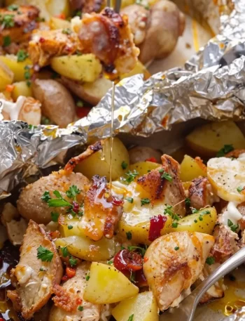 One-pan chicken and potato foil packs ready for a weeknight dinner
