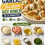 One-Pan Creamy Garlic Chicken Rice Bowl with fresh ingredients