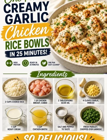 One-Pan Creamy Garlic Chicken Rice Bowl with fresh ingredients